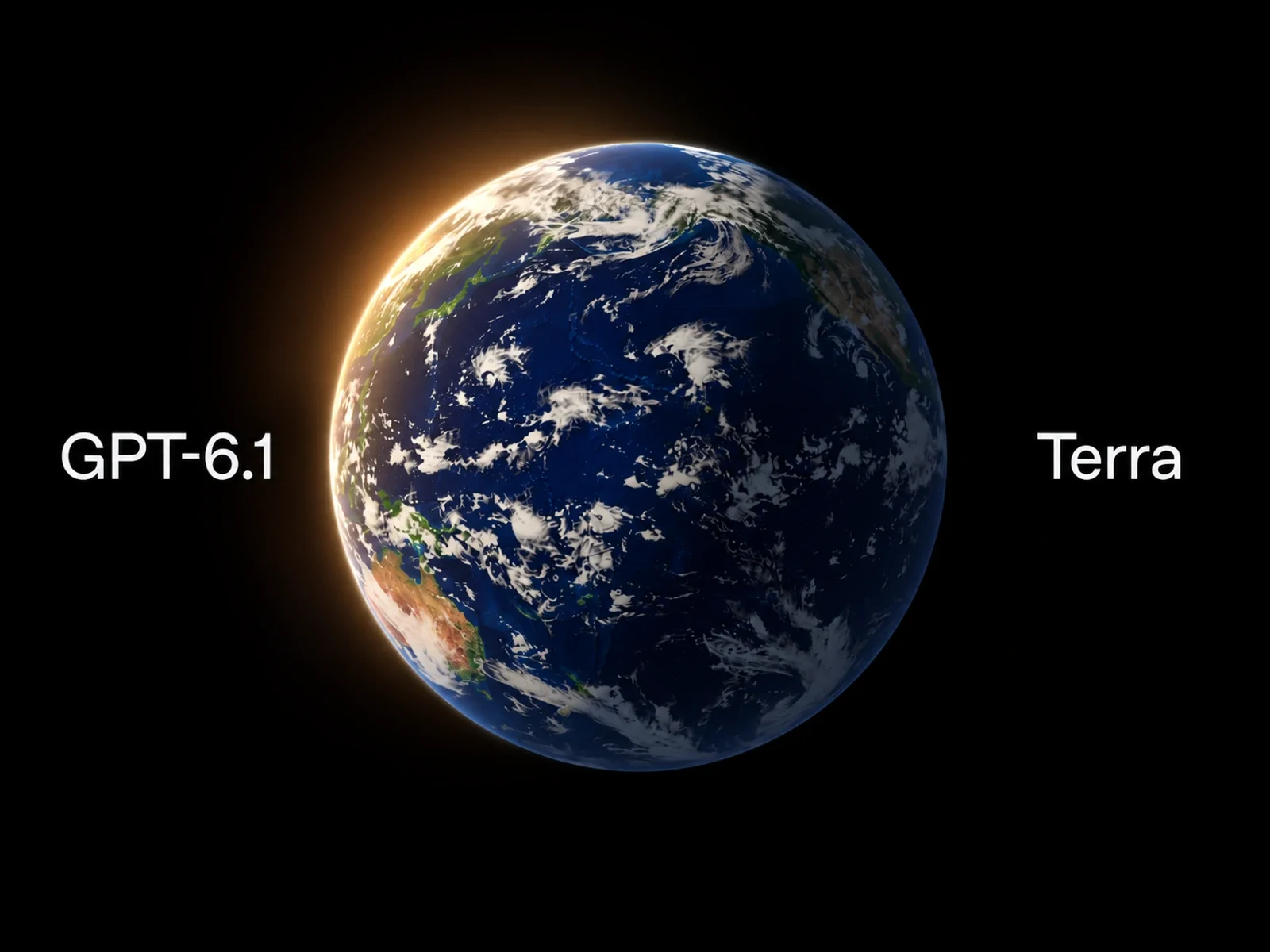 Earth illuminated by a golden sunrise against a black background, with GPT-6.1 and Terra text on either side.