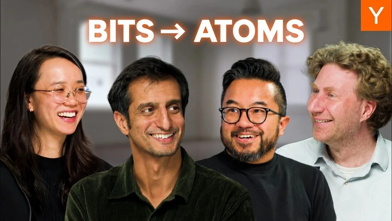 YC partners discuss startups moving from bits to atoms on Lightcone. Image credit: Y Combinator’s YouTube channel.