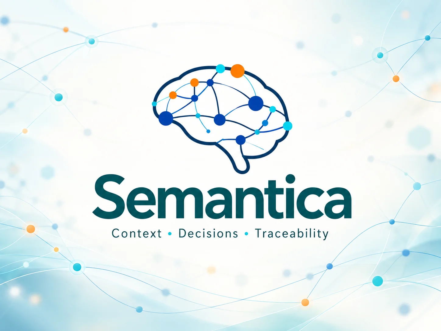 Semantica editorial cover with the complete network-brain logo and wordmark, framed by pale teal graph connections.