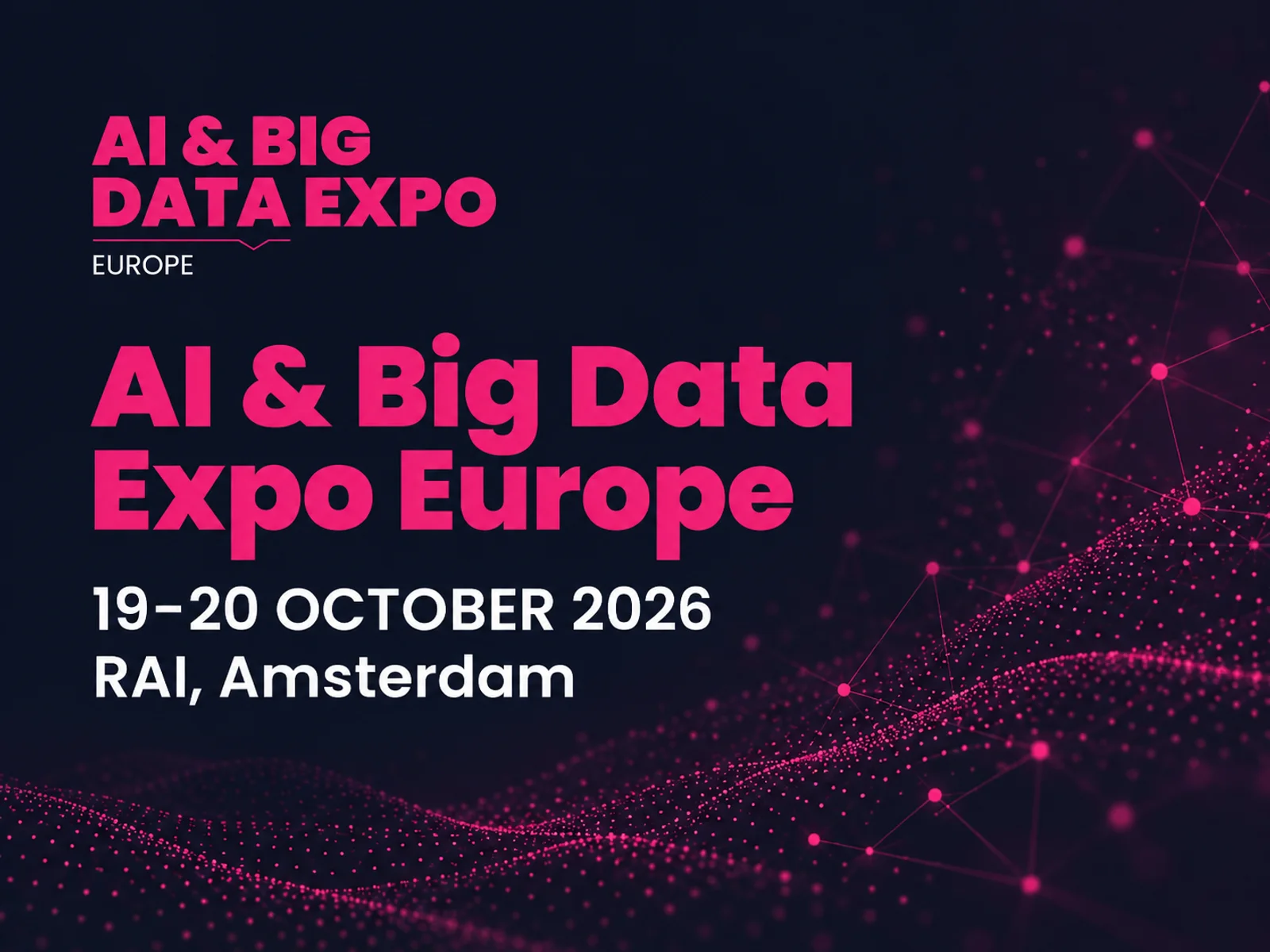 AI & Big Data Expo Europe 2026 cover, showing 19–20 October 2026 at RAI, Amsterdam, on a navy and magenta background.